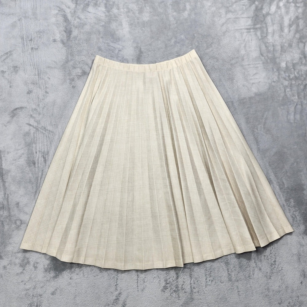 Vintage Graff Skirt Womens M Beige Pleated Midi Pull On Preppy Office Casual